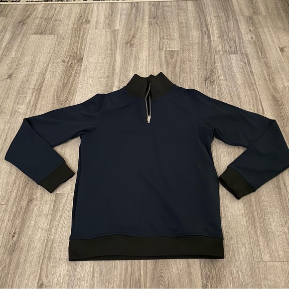 Selected Homme Dark Navy Blue with black trim 3/4 zip sweatshirt - Picture 1 of 9